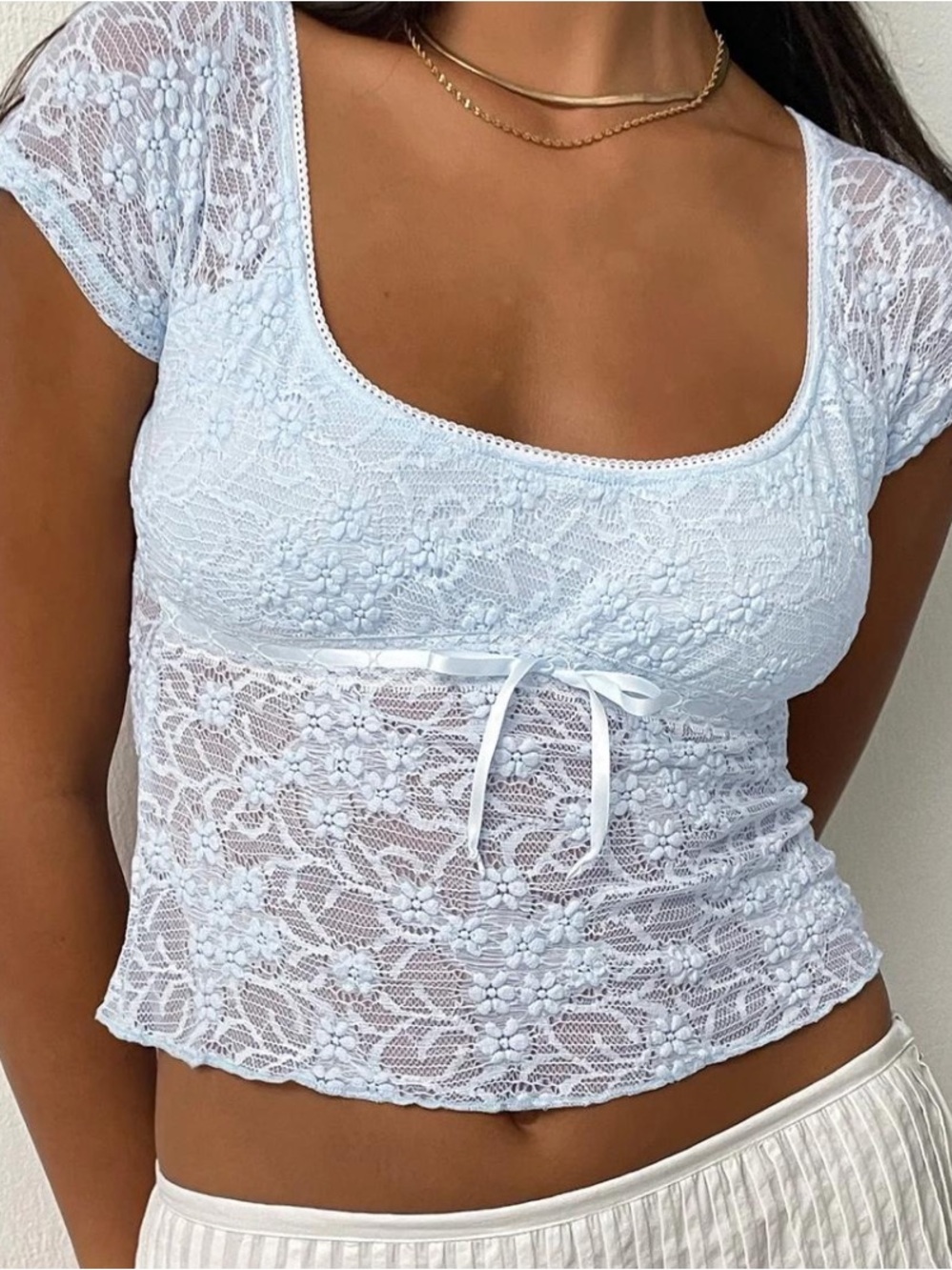 Motel Rocks White Lace Short Sleeve Scoop Neck Tee